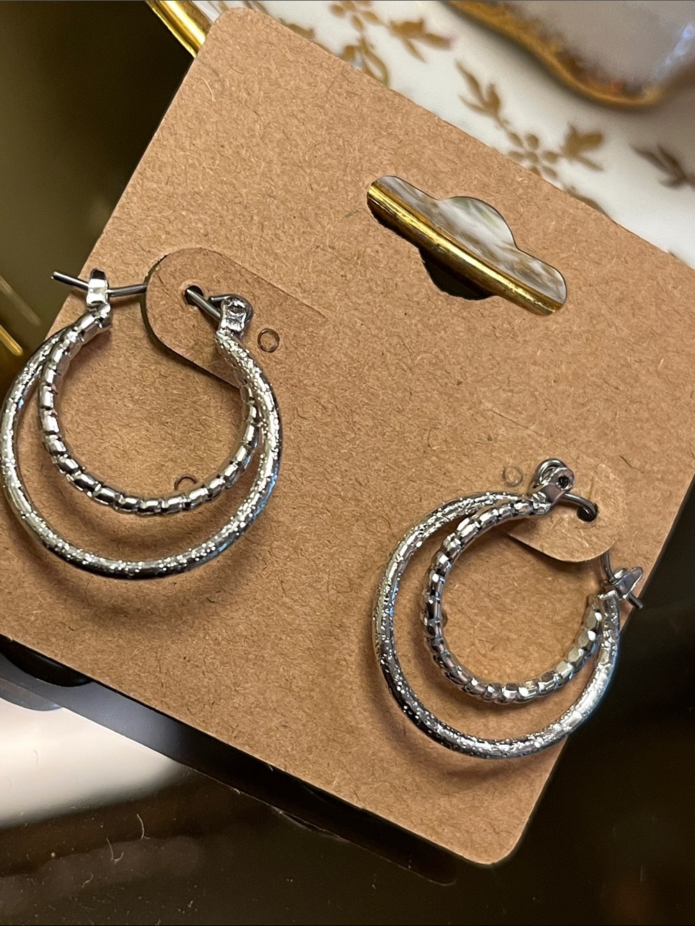 Silver Thin Mini Double Hoop Earrings